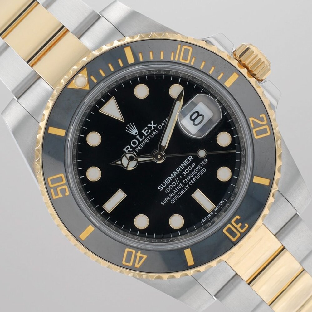 Rolex Submariner Two-Tone Black Dial & Insert Rotating Bezel Oyster Band w/ Card